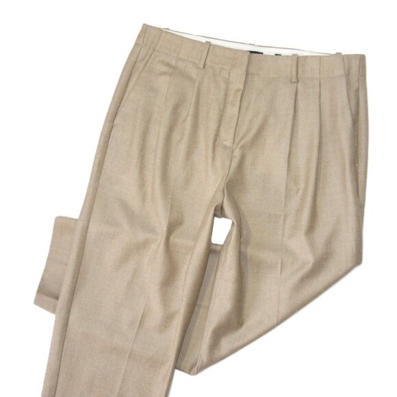 NWT THEORY Straconi in Light Camel Melange Pleated Sleek Flannel Wool Pants 8 - Picture 3 of 7